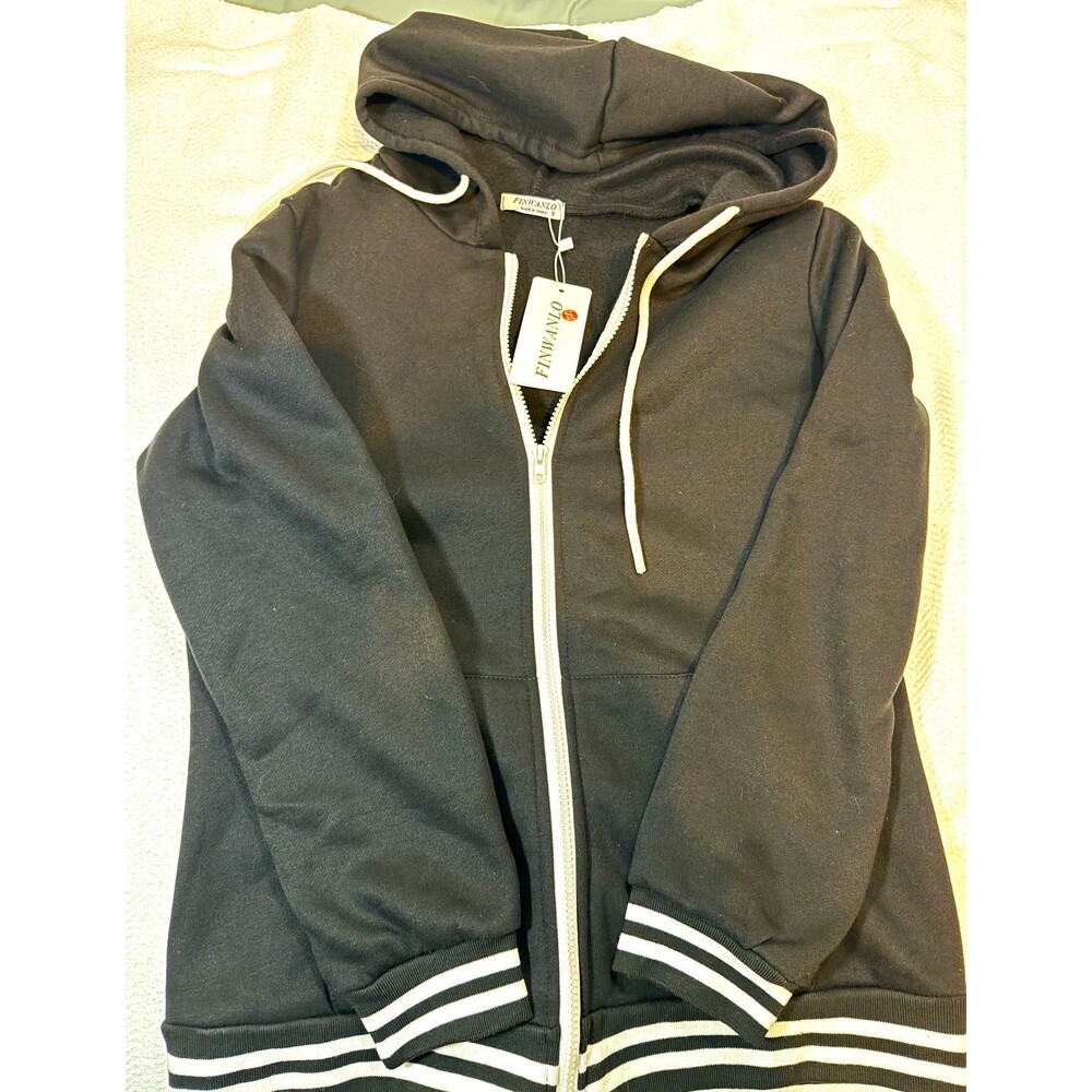 FINWANLO Women’s  S Black Fleece Full Zip Hoodie Long Sleeve w/ Pockets